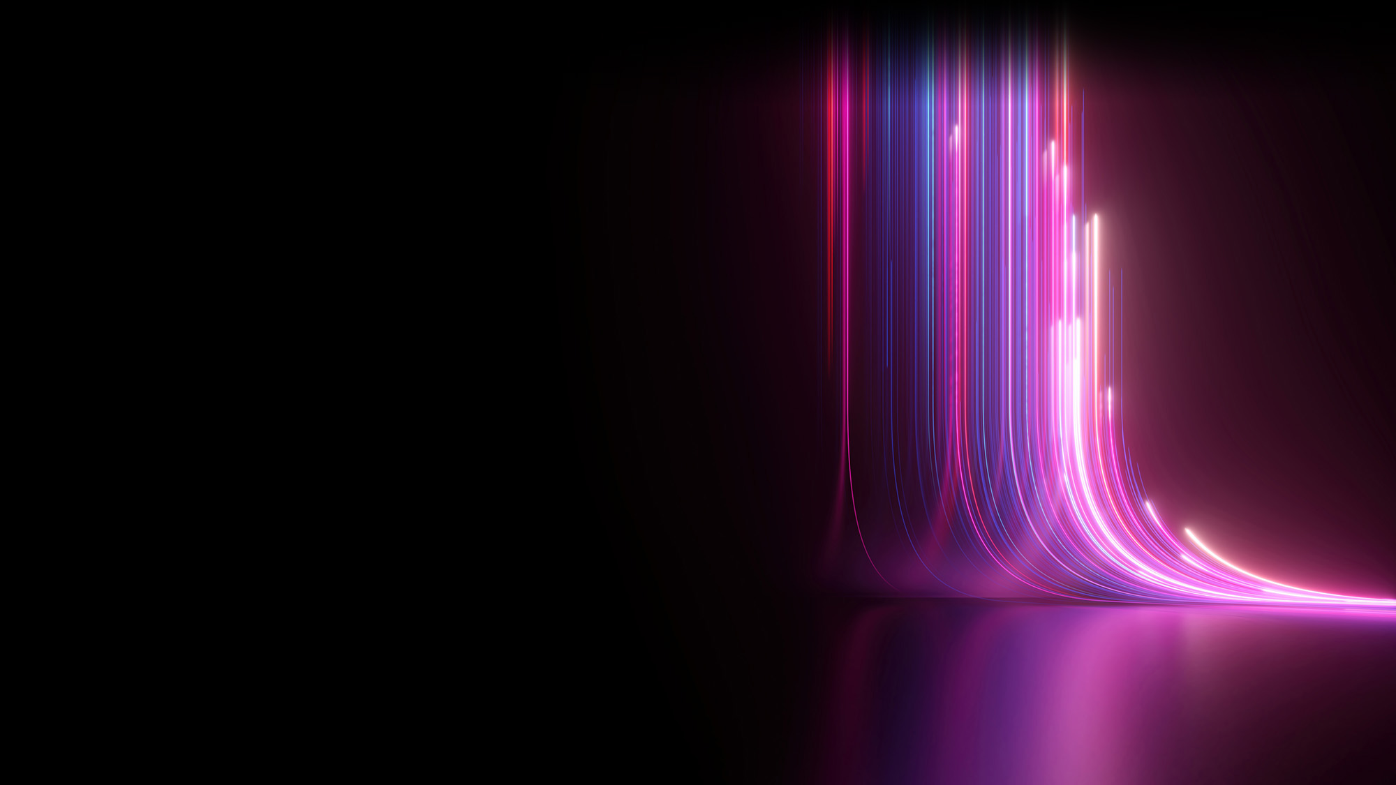 3D-Rendering, abstrakter futuristischer Neonhintergrund mit leuchtenden aufsteigenden Linien